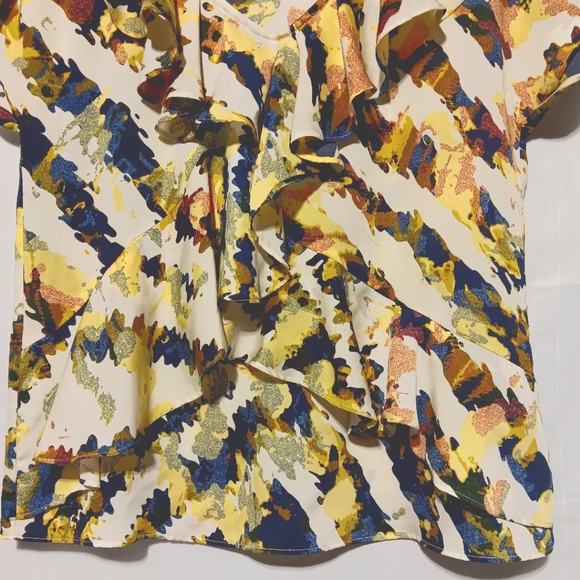 Daisy Fuentes EUC Women's V-neck Ruffle Blouse, Small, Cap Sleeve - Picture 5 of 8